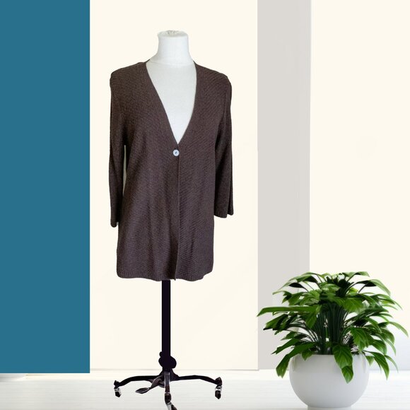 OLSEN LONG SLEEVE CARDIGAN BROWN - Picture 1 of 2